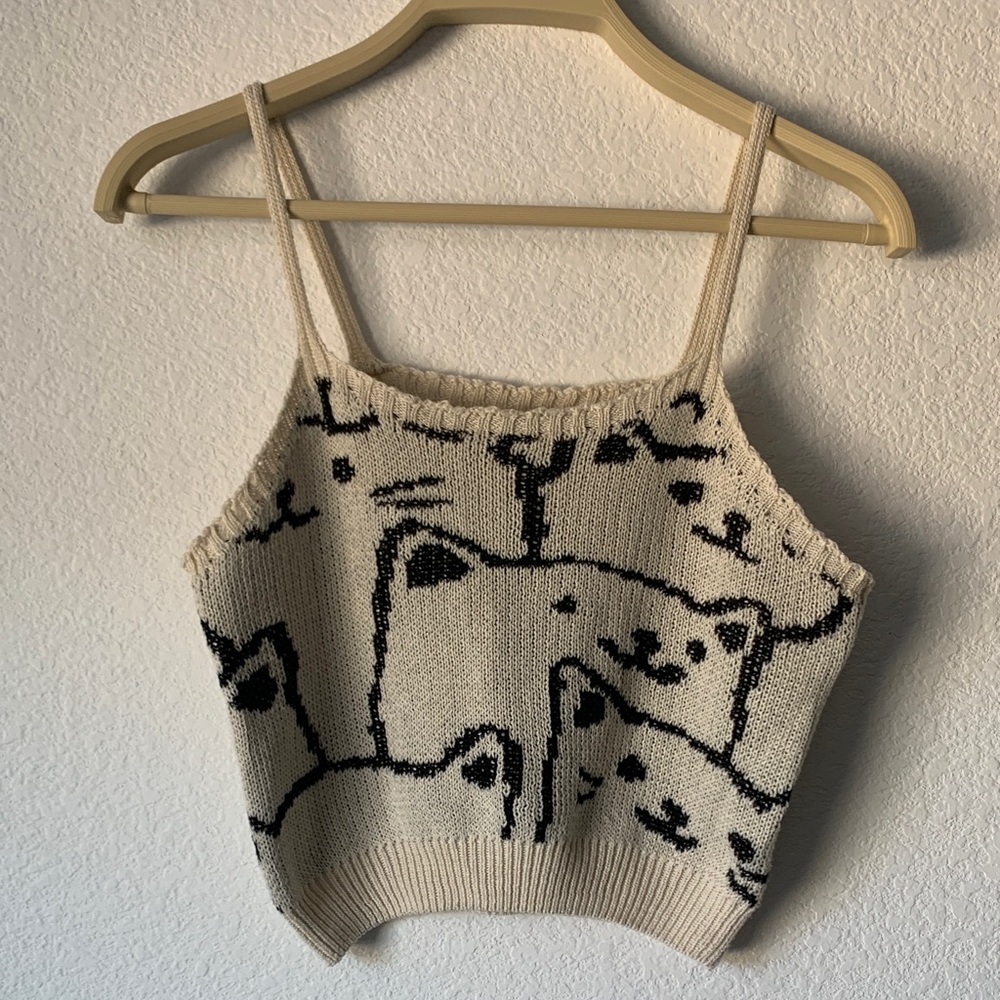 SHEIN Cream and Black Cat Print Camisole